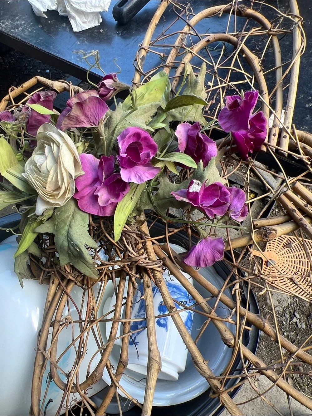 Decorative Dried Floral Arrangement with Brown Accent Bow